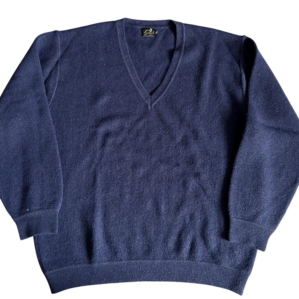 100% Alpaca Mon Repos Wool Sweater Made in Peru Navy Blue Pullover Sz XL EUC